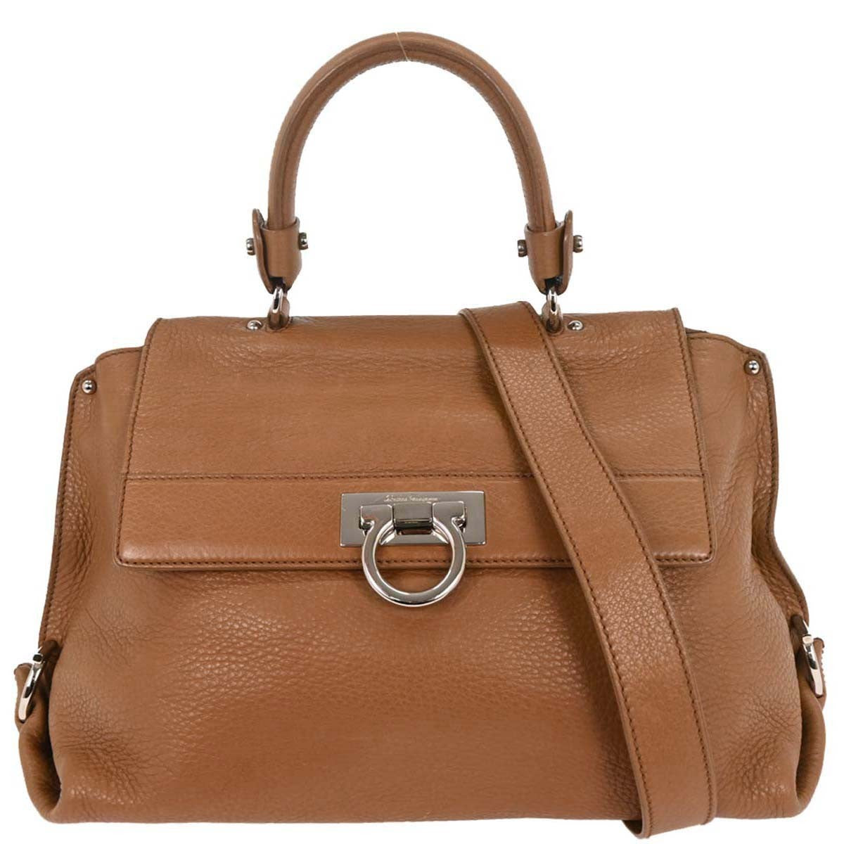 Salvatore Ferragamo Sofia Satchel Leather, BROWN, LEATHER, Handbag