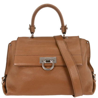 Salvatore Ferragamo Sofia Satchel Leather, BROWN, LEATHER, Handbag