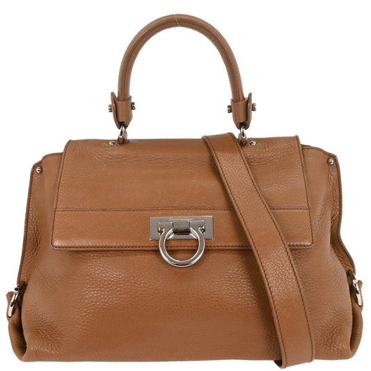 Salvatore Ferragamo Sofia Satchel Leather, BROWN, LEATHER, Handbag