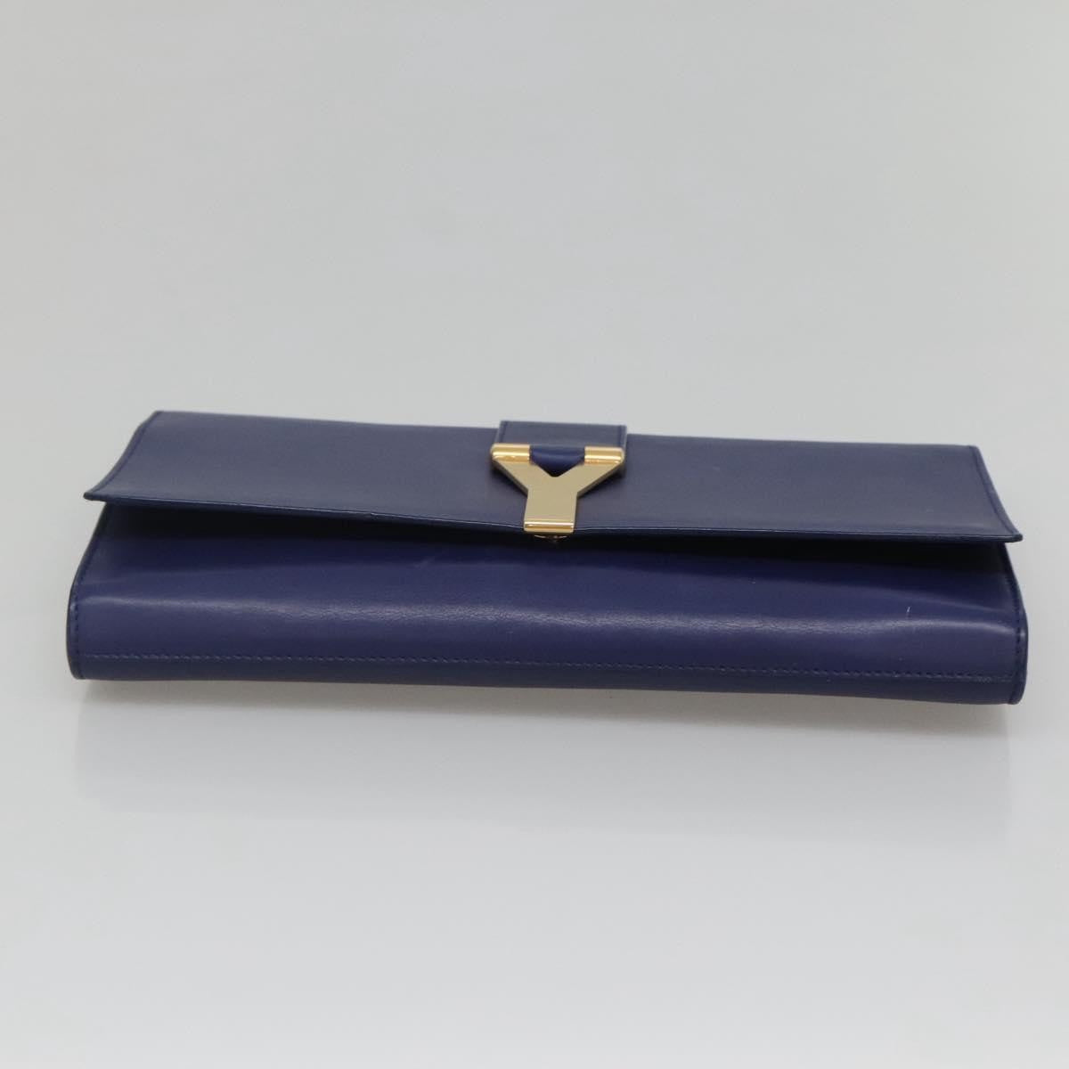 Saint Laurent Chyc Clutch Leather, BLUE, LEATHER, Clutche & pouche