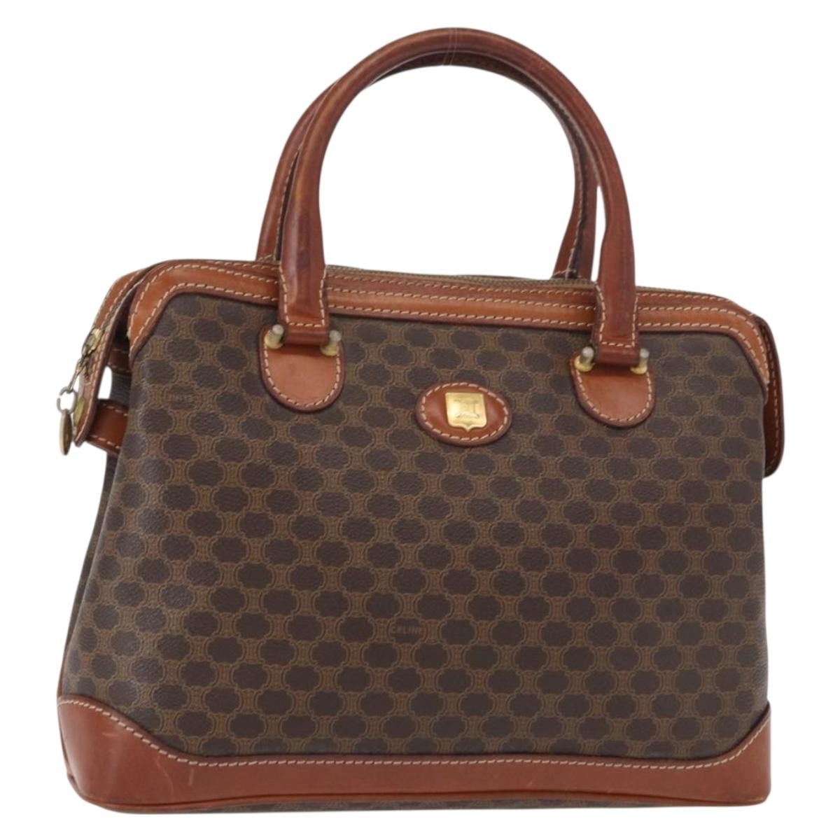 Celine Vintage Macadam Handbag Canvas and Leather, BROWN, CANVAS, Handbag