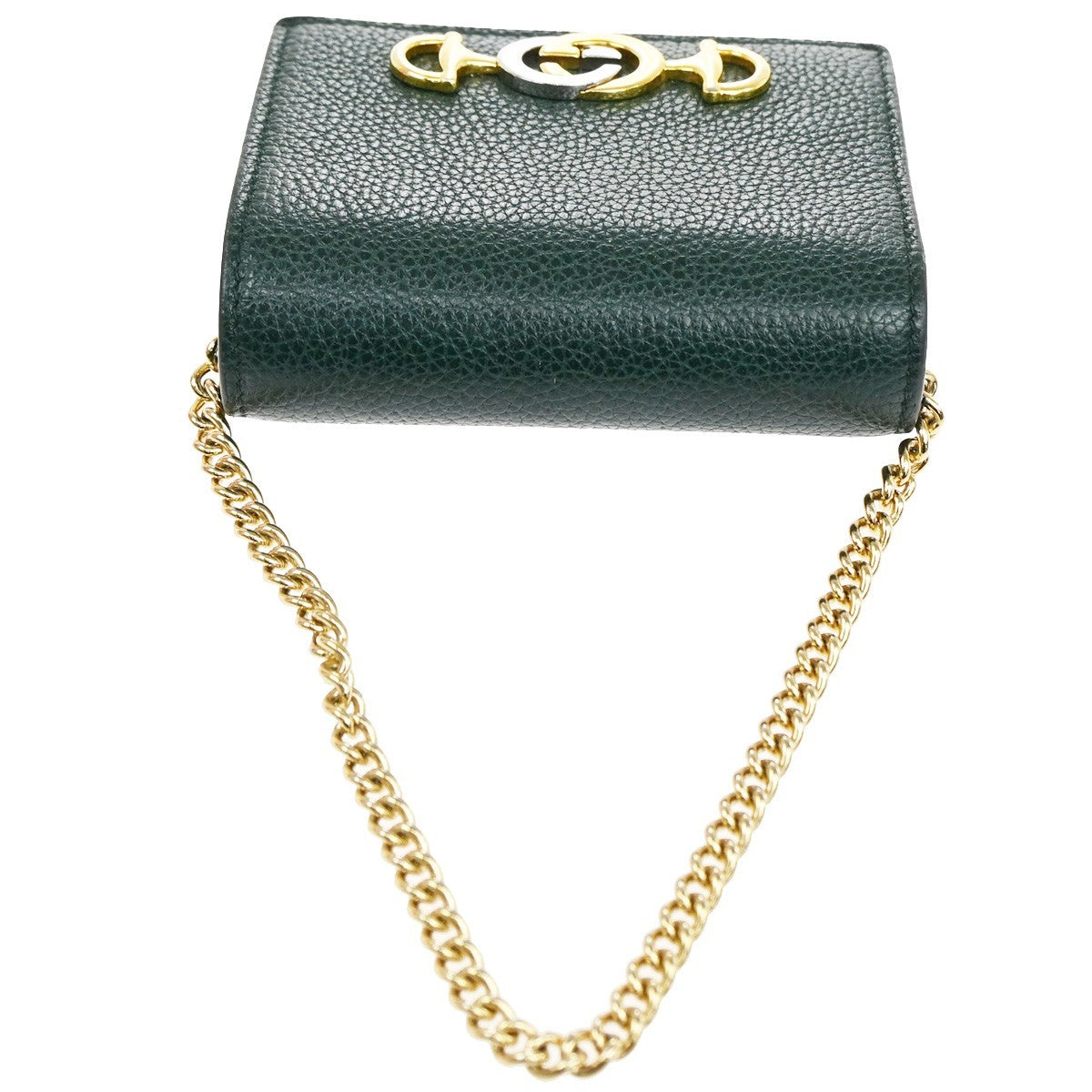 Gucci Zumi Chain Card Case Leather, GREEN, LEATHER, Wallets