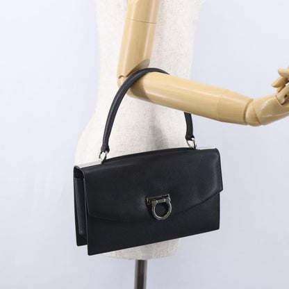 Salvatore Ferragamo Gancini handbag Leather, BLACK, LEATHER, Shoulder bag