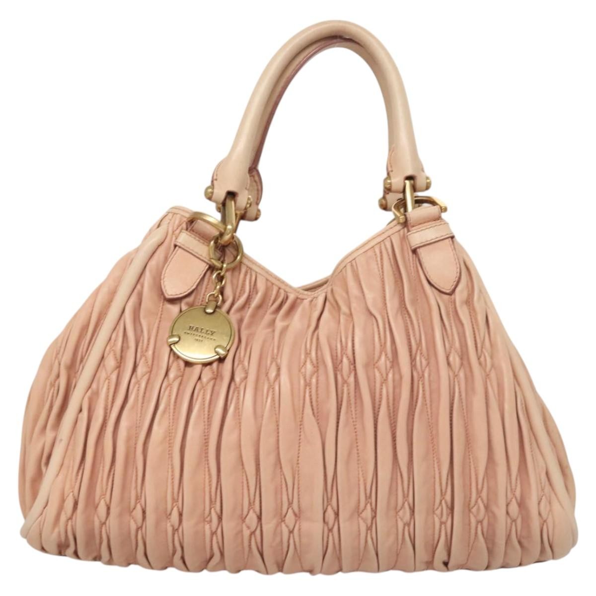 Bally Vintage Handbag Quilted Leather, PINK, LEATHER, Handbag