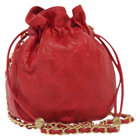 Chanel Drawstring Bucket Bag Lambskin, RED, LEATHER, Crossbody bag