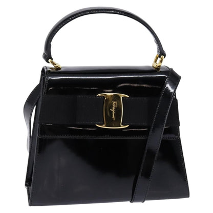 Salvatore Ferragamo Vintage Vara Bow Top Handle Bag Patent Leather, BLACK, PATENT_LEATHER, Handbag