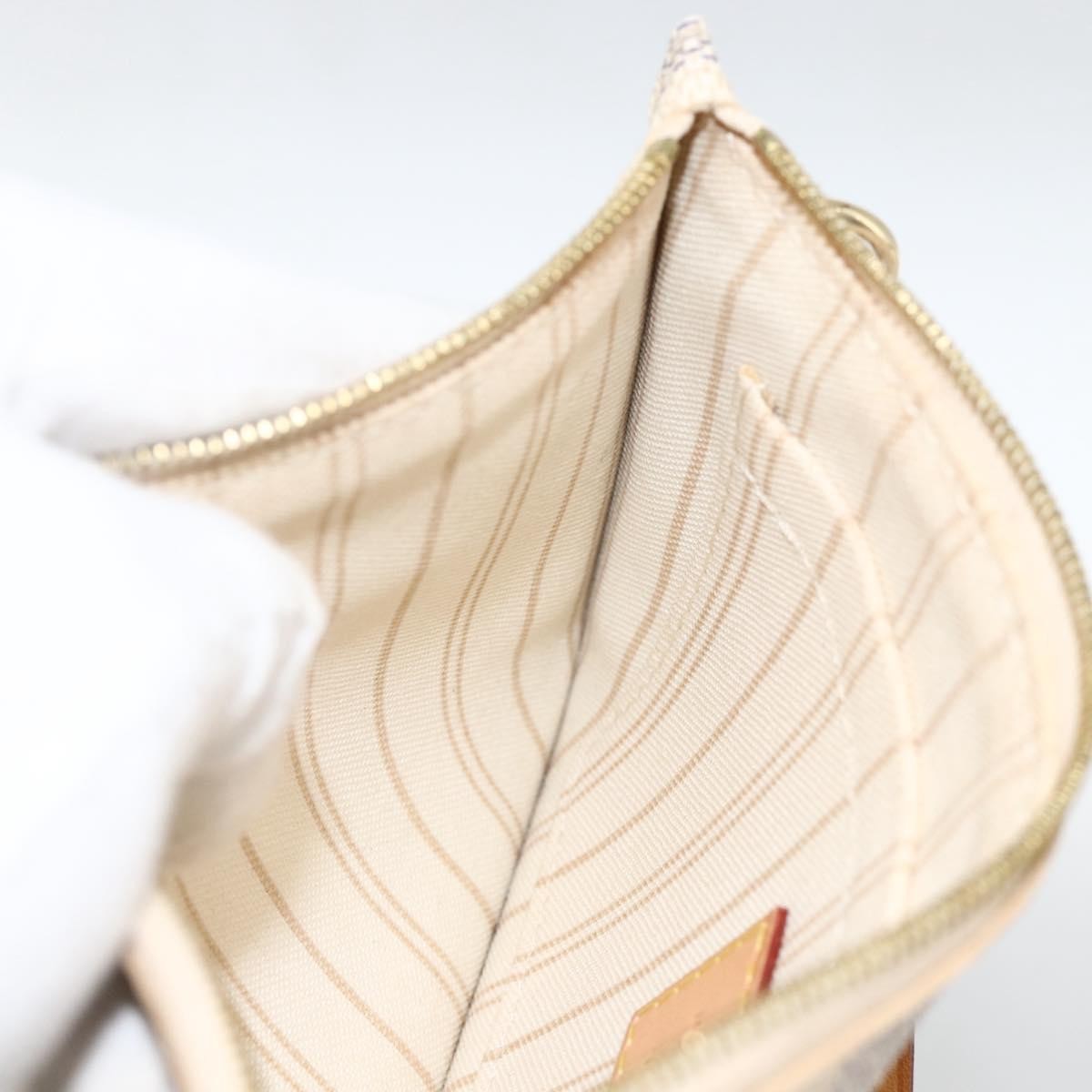 Louis Vuitton Neverfull Pochette Damier, WHITE, CANVAS, Clutche & pouche