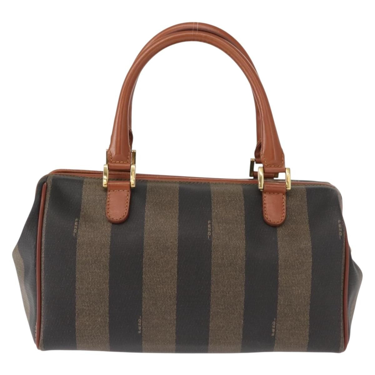 Fendi Vintage Pequin Convertible Boston Bag Coated Canvas, BROWN, CANVAS, Handbag