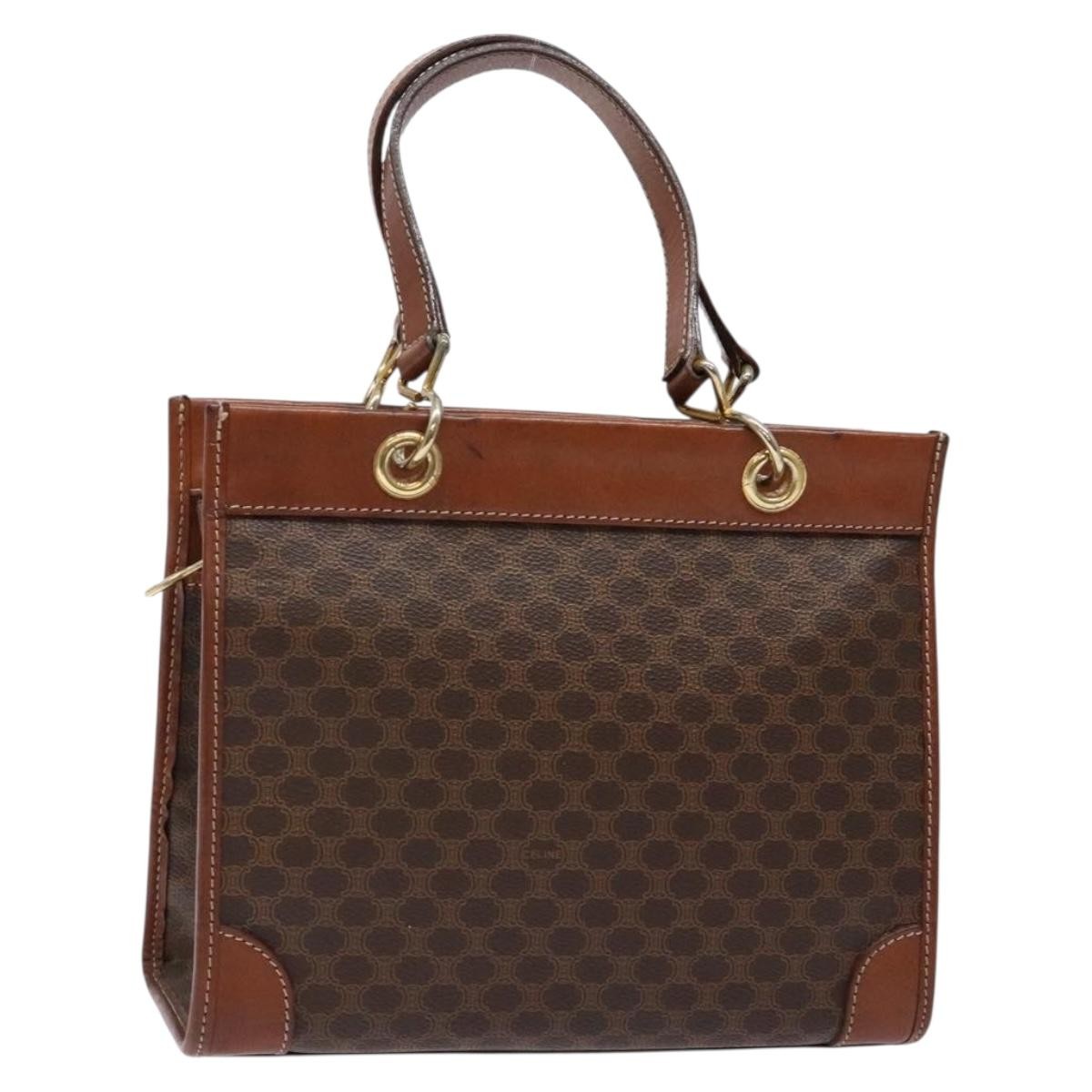 Celine Macadam Handbag Macadam with leather, BROWN, CANVAS, Handbag