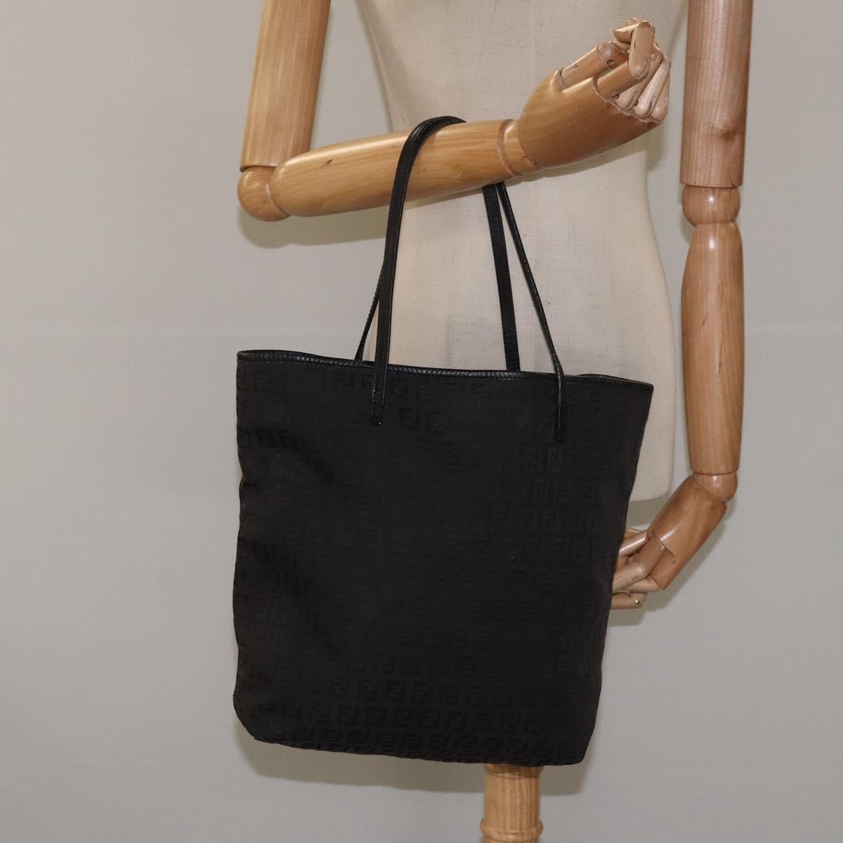 Fendi Shopping Tote Zucchino Canvas, BLACK, CANVAS, Tote bag