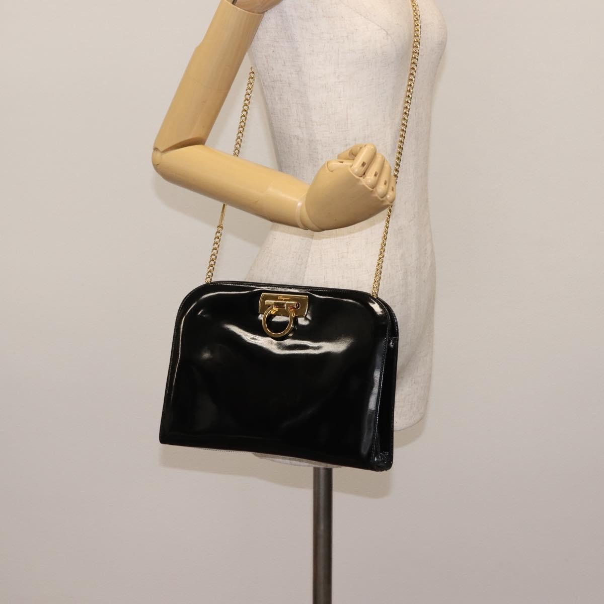 Salvatore Ferragamo Vintage Gancini Chain Shoulder Bag Patent Leather, BLACK, PATENT_LEATHER, Shoulder bag