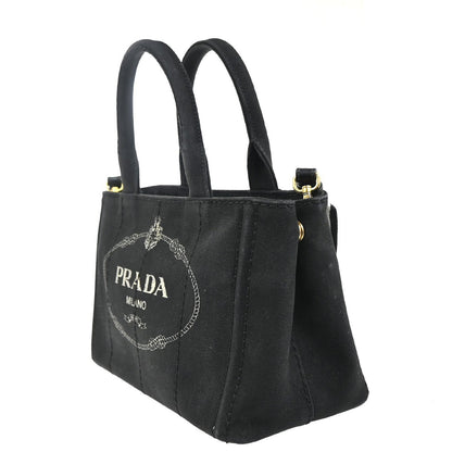 Prada Canapa Convertible Tote Canvas, BLACK, CANVAS, Tote bag