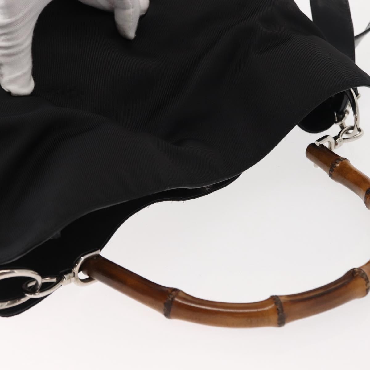 Gucci Vintage Bamboo Handle Open Hobo Nylon, BLACK, NYLON, Handbag