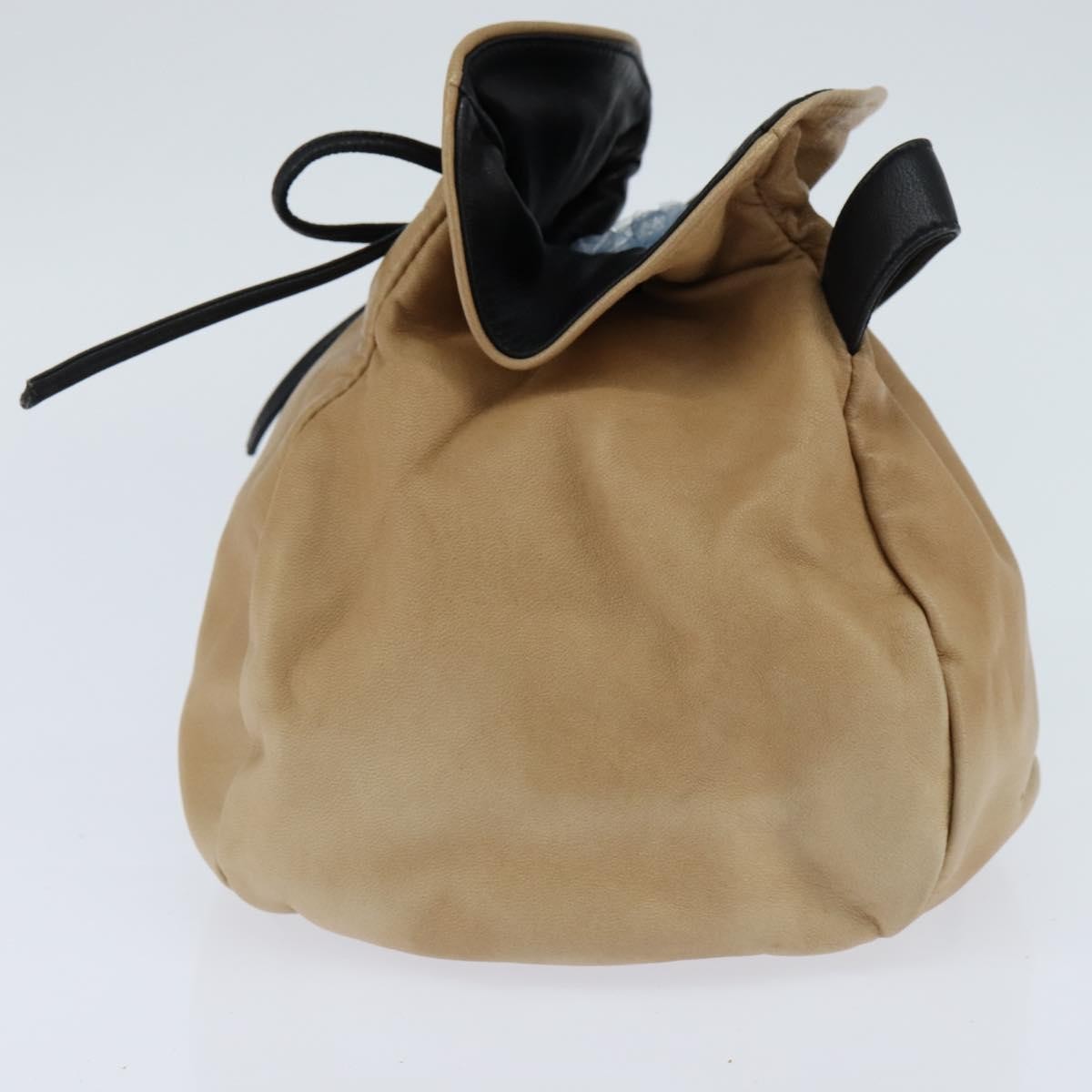 Chanel Vintage Drawstring Pouch Leather, BEIGE, LEATHER, Clutche & pouche