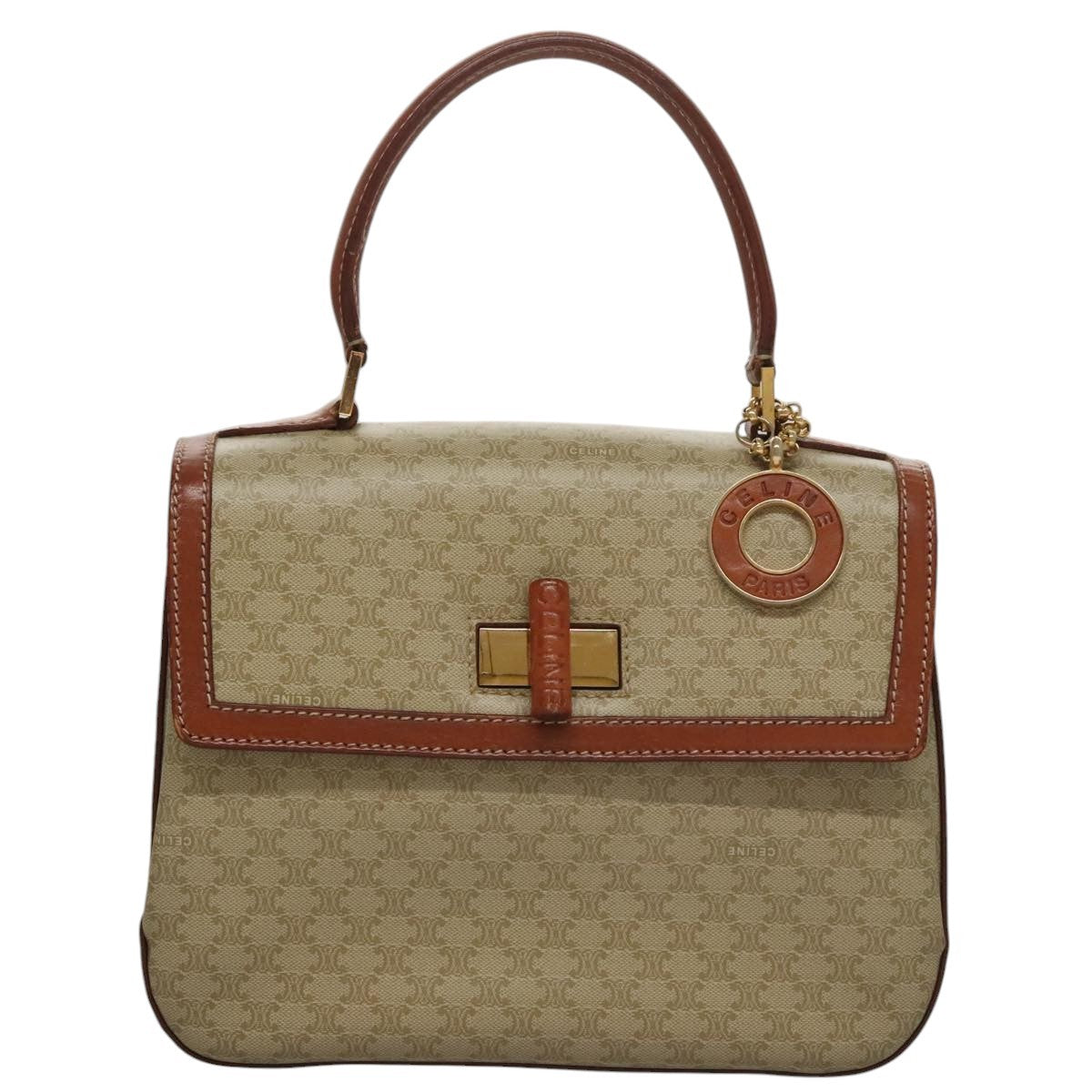 Celine Vintage Convertible Top Handle Bag Macadam Coated Canvas, BEIGE, CANVAS, Handbag