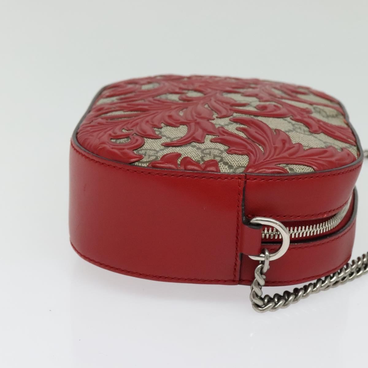Gucci Chain Crossbody Bag Arabesque GG Coated Canvas with Leather, RED, LEATHER, Shoulder bag