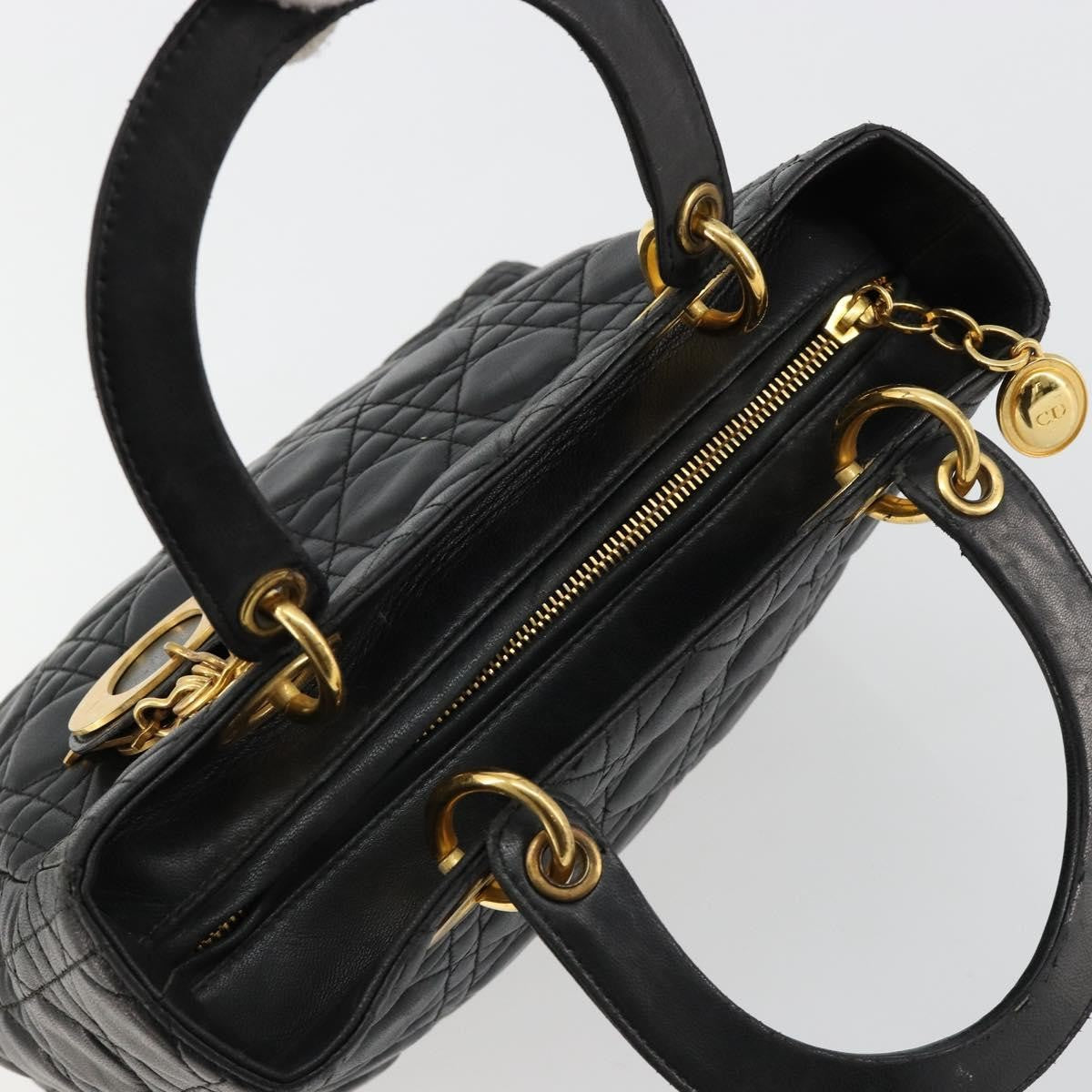 Christian Dior Vintage Lady Dior Bag Cannage Quilt Lambskin, Black, Leather, Handbag