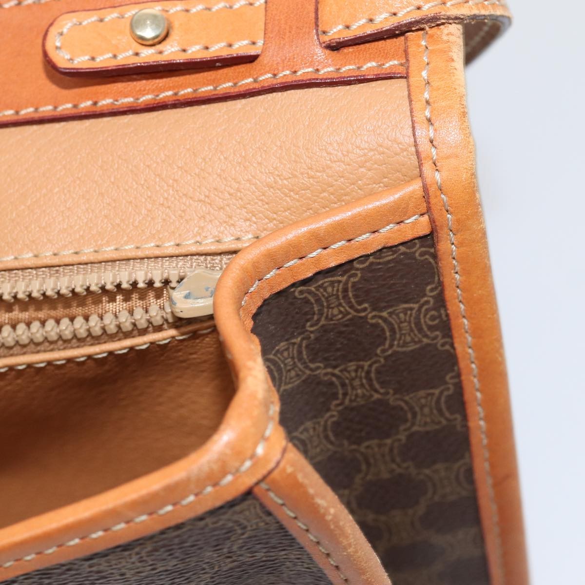 Celine Vintage Macadam Circle Logo Shoulder Bag Canvas and Leather, BROWN, CANVAS, Shoulder bag