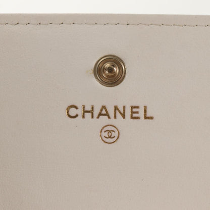 Chanel Camellia Bow Flap Card Holder with Chain Quilted Lambskin, WHITE, LEATHER, Shoulder bag