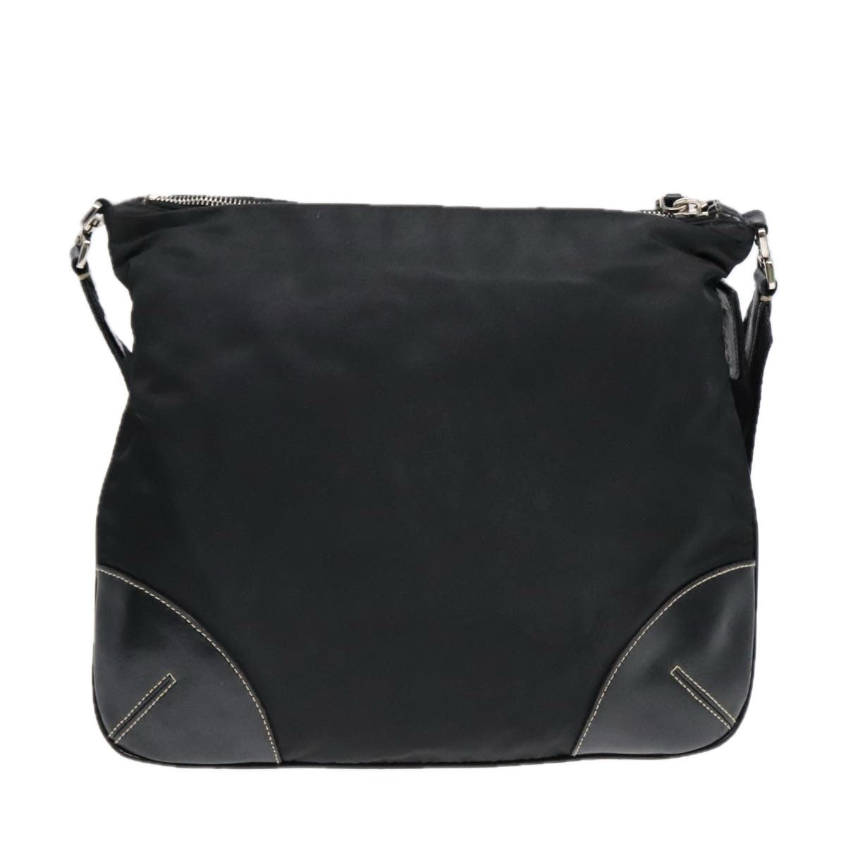 Prada Zip Messenger Bag Tessuto with Leather, BLACK, NYLON, Shoulder bag