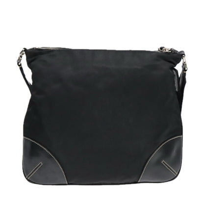 Prada Zip Messenger Bag Tessuto with Leather, BLACK, NYLON, Shoulder bag