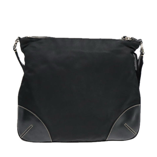 Prada Zip Messenger Bag Tessuto with Leather, BLACK, NYLON, Shoulder bag