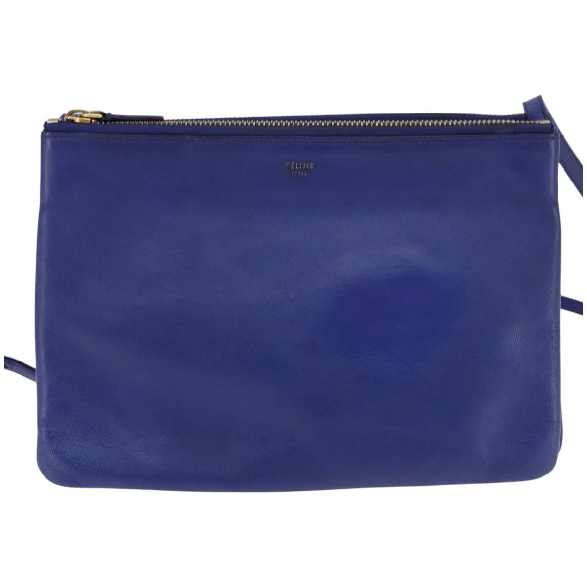 Celine Trio Crossbody Bag Leather, BLUE, LEATHER, Crossbody bag
