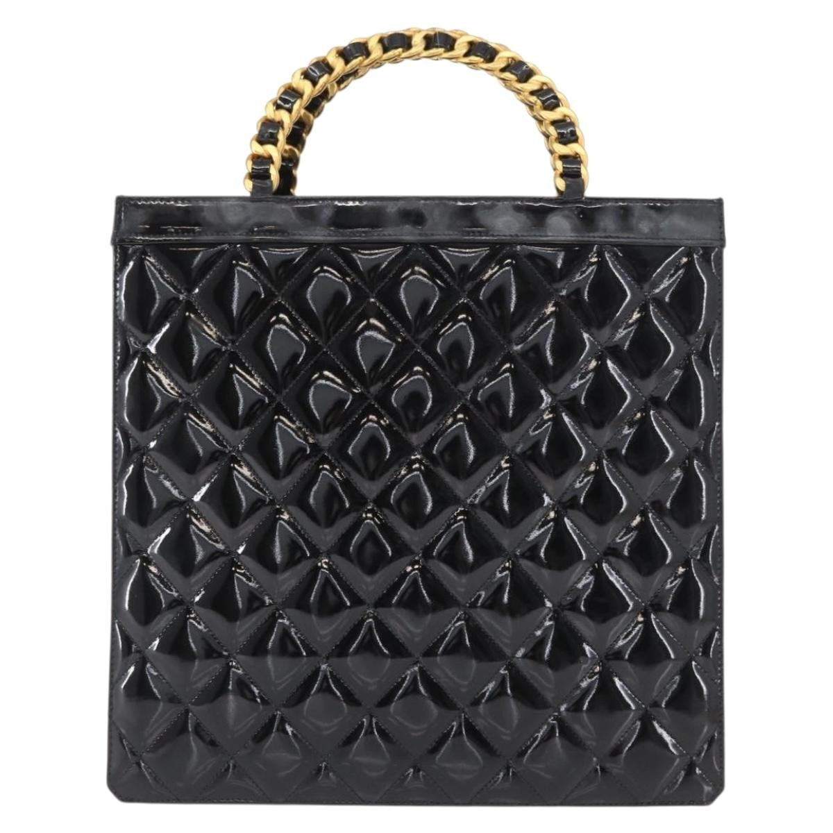 Chanel Chocolate bar tote Leather, BLACK, PATENT_LEATHER, Handbag