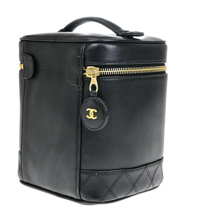Chanel Vanity pouch Leather, BLACK, LEATHER, Toiletry Case