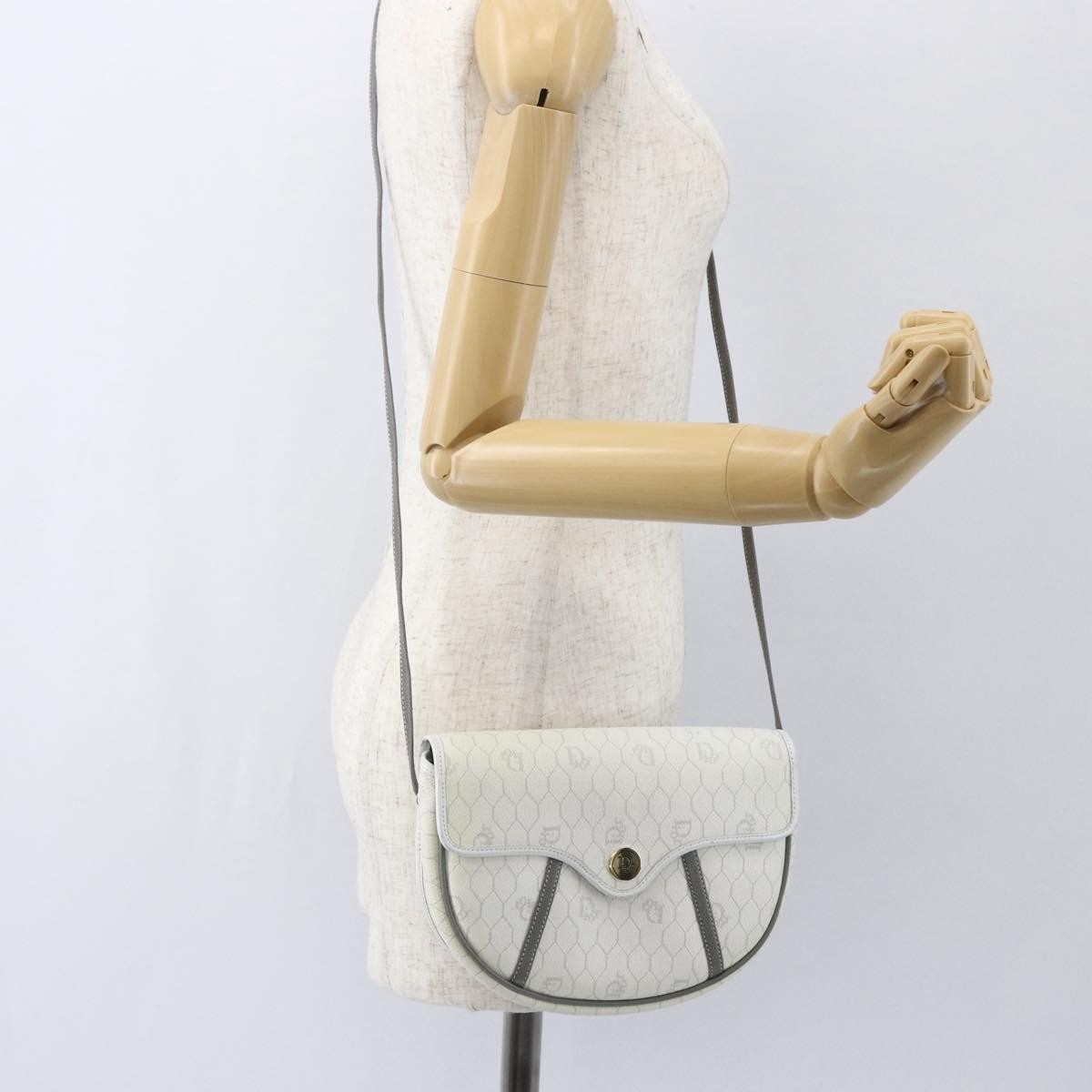 Christian Dior Vintage Honeycomb Flap Crossbody Bag Coated Canvas, WHITE, CANVAS, Shoulder bag