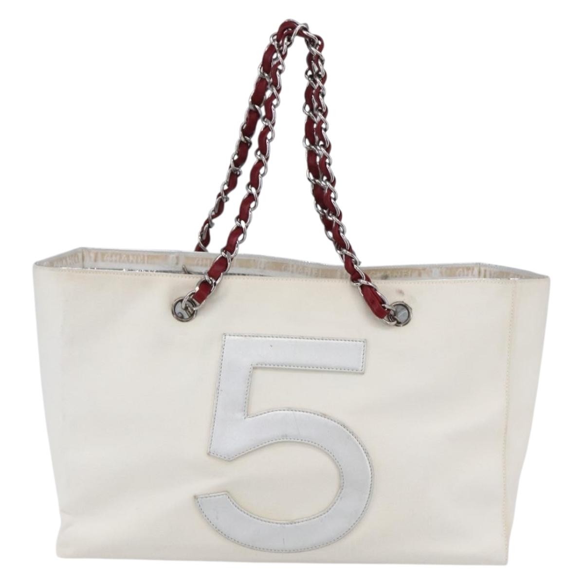 Chanel No.5 Tote Canvas and Leather, SILVER, CANVAS, Tote bag