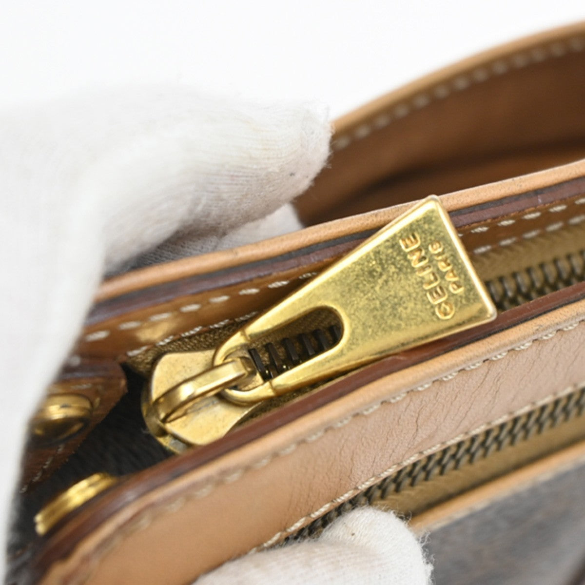 Celine Macadam Pochette Canvas and Leather, BROWN, CANVAS, Clutche & pouche