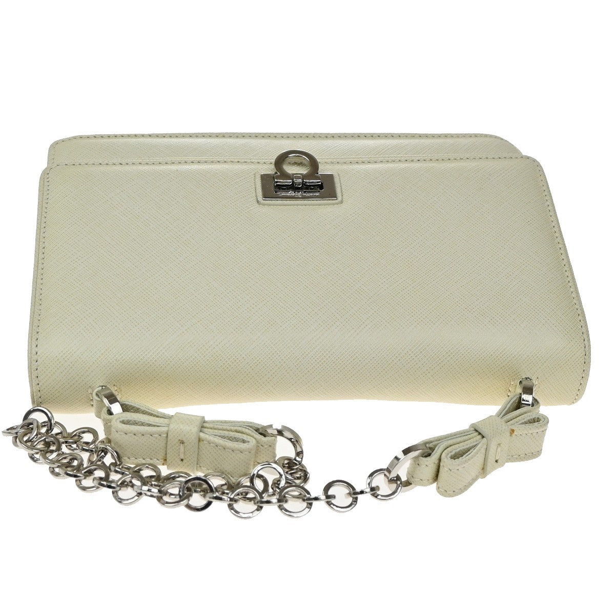 Salvatore Ferragamo Gancini Shoulder Bag Leather, WHITE, LEATHER, Shoulder bag