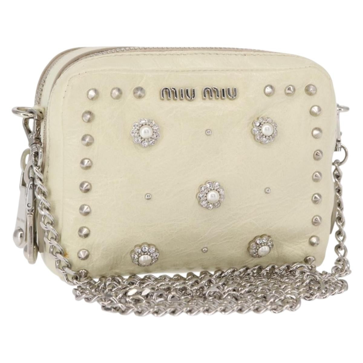 Miu Miu Chain Crossbody Bag Leather, ECRU, LEATHER, Shoulder bag