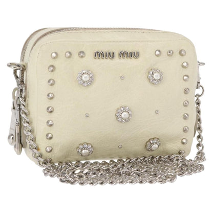 Miu Miu Chain Crossbody Bag Leather, ECRU, LEATHER, Shoulder bag