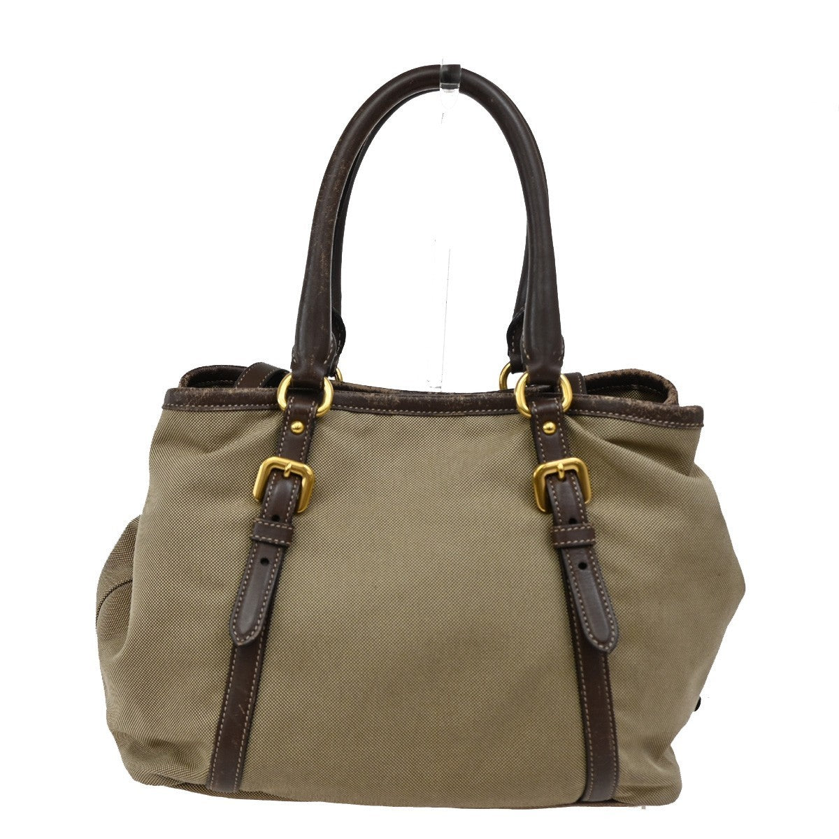 Prada Logo Convertible Tote Canvas with Leather, BROWN, CANVAS, Tote bag