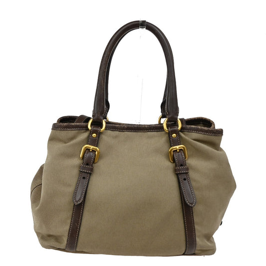 Prada Logo Convertible Tote Canvas with Leather, BROWN, CANVAS, Tote bag