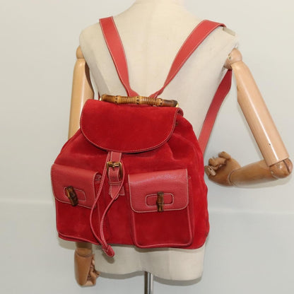 Gucci Bamboo Tassel Backpack Suede, RED, SUEDE, Backpack