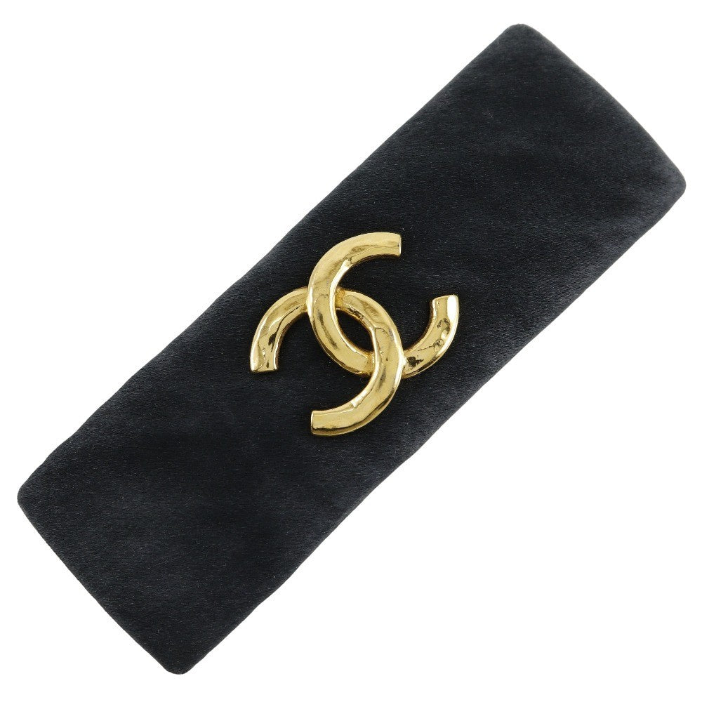 Chanel Coco mark barette Gold plated, BLACK, SUEDE, Head accessory