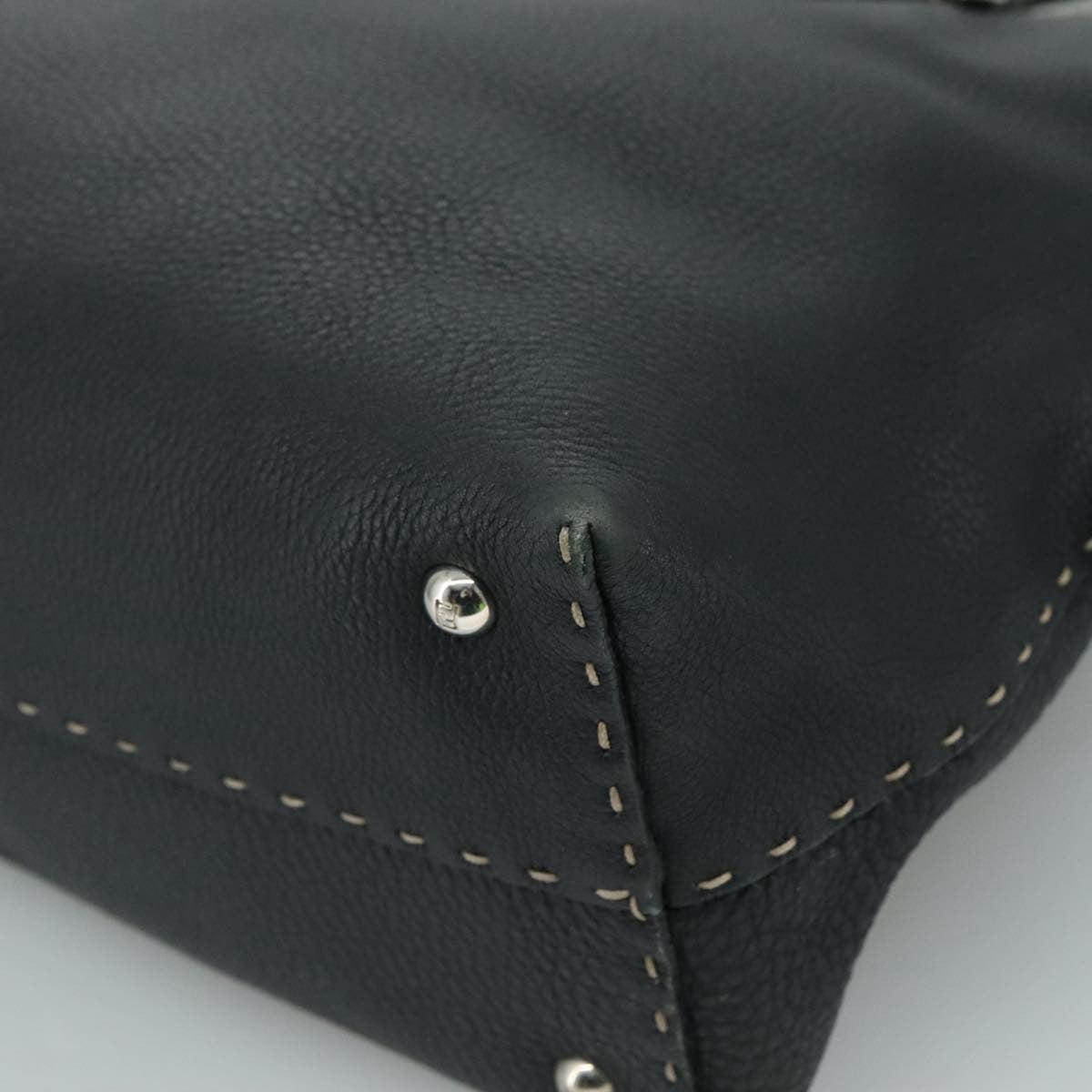 Fendi Selleria Handle Bag Embossed Leather, BLACK, LEATHER, Handbag