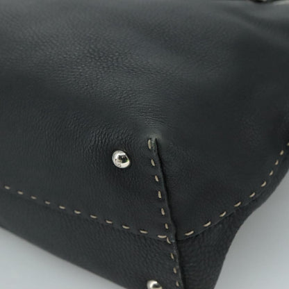 Fendi Selleria Handle Bag Embossed Leather, BLACK, LEATHER, Handbag