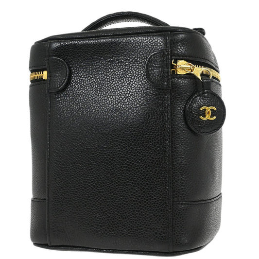 Chanel Vintage Timeless Cosmetic Case Caviar, BLACK, LEATHER, Handbag