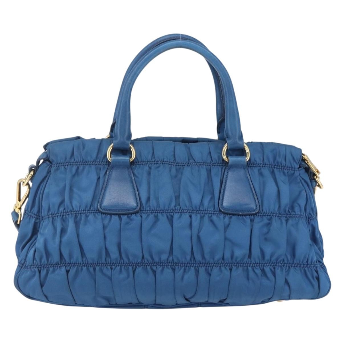 Prada Gaufre Convertible Satchel Tessuto, BLUE, NYLON, Handbag