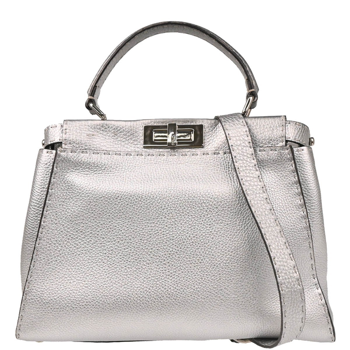 Fendi Peekaboo Bag Leather, SILVER, LEATHER, Handbag