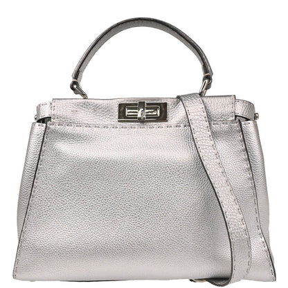 Fendi Peekaboo Bag Leather, SILVER, LEATHER, Handbag