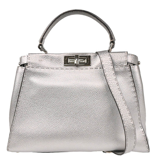 Fendi Peekaboo Bag Leather, SILVER, LEATHER, Handbag