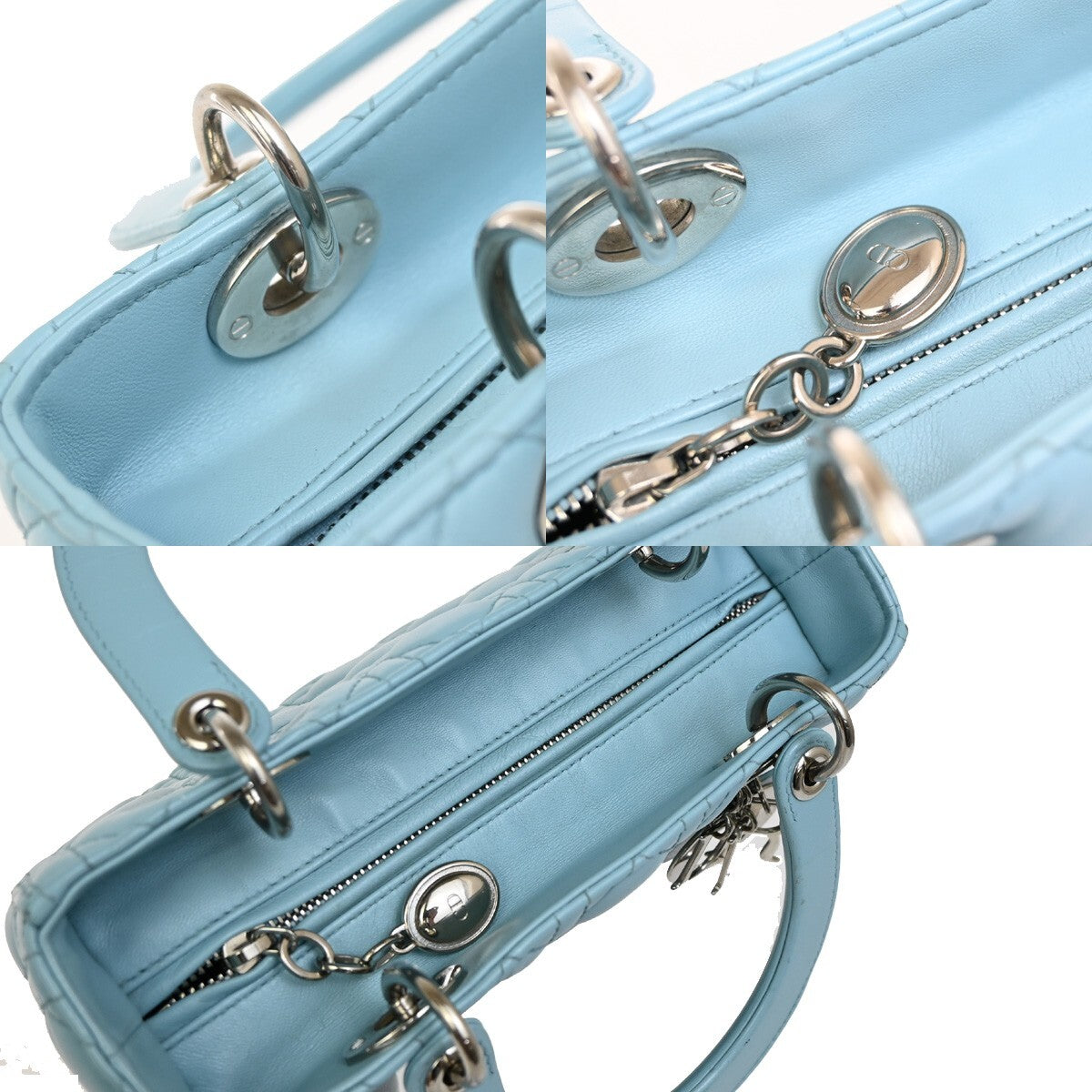 Christian Dior Lady Dior Bag Leather, BLUE, LEATHER, Handbag