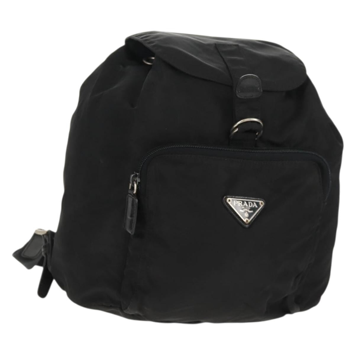 Prada Front Pocket Buckle Backpack Nylon, BLACK, NYLON, Backpack
