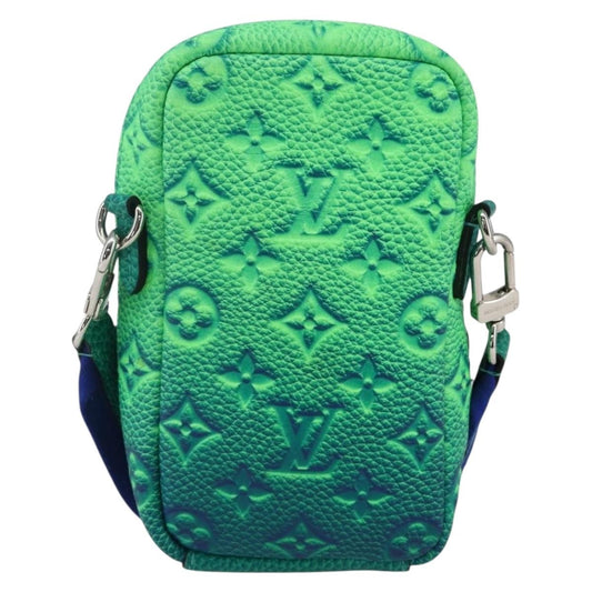 Louis Vuitton Double Phone Pouch NM Monogram Shadow Leather, Green, Leather, Clutch