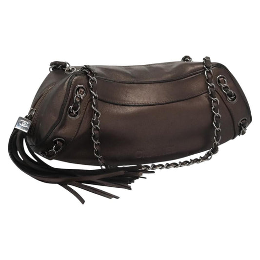 Chanel Lax Tassel Chain Shoulder Bag Leather, BROWN, LEATHER, Shoulder bag